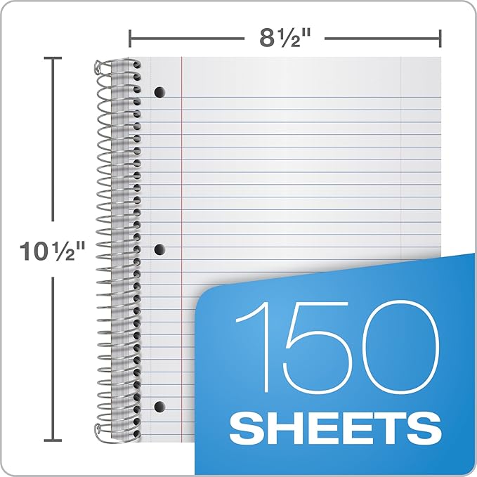 Oxford Spiral Notebooks, 3-Subject, Wide Ruled Paper, Durable Plastic Cover, 150 Sheets, 3 Divider Pockets, 2 per Pack (10385)