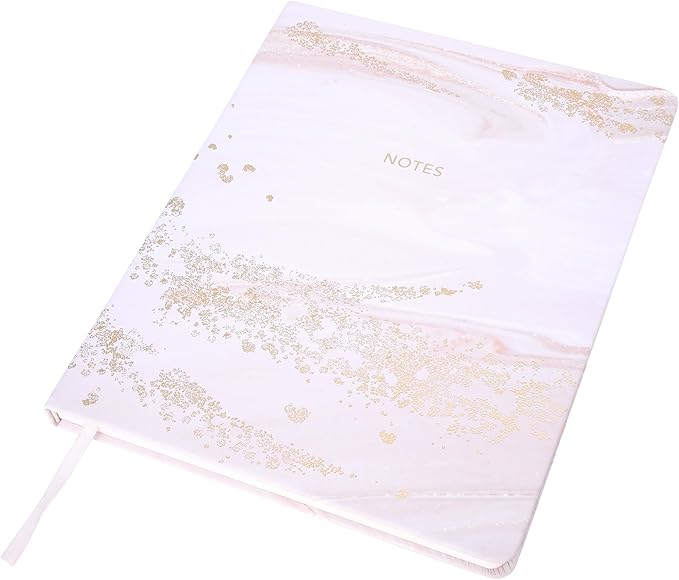 Eccolo Large Lined Journal Notebook, Hardbound Cover, Writing Journal, 256 Ruled White Pages, Ribbon Bookmark, Lay Flat, Desk Size for Work or School, Gold Foil Marble (Pink, 8x10 inches)