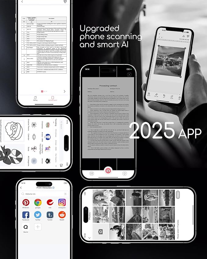 Portable Printers Wireless for Travel, Inkless Thermal Printer, Small Bluetooth Mobile Printer Support 8.5" X 11" Letter & A4 Thermal Paper, Compatible with iPhone Phone Laptop for Home Office Receipt