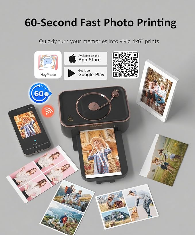 CP6000 4x6 Photo Printer with 20 Sheets & 1 Ribbon, Full-Color Thermal Dye Sublimation Wi-Fi Printing, Portable Instant Picture Printer for iPhone/Android, AR Video, Fun App, Home Use, Black