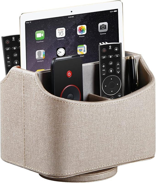 Remote Control Holder, Swivel Desk Organizer and Decorations for Living Room, Bedside Table Organizer Remotes Caddy for TV Controllers/ Stationery/ Art Supplies/ Pen, PU Leather Room Decor Aesthtic