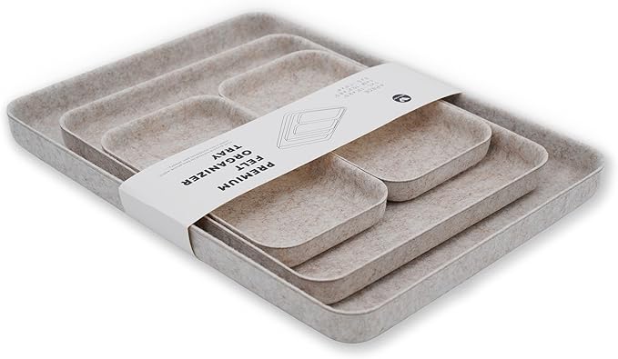 Welaxy EDC Catchall Desk Organizer felt DND Dice Rolling Tray stylish nightstand Entryway Bedside Caddy for Keys Phone Wallet Watch Glasses Pens Office Minimalist 4-piece (Oatmeal)