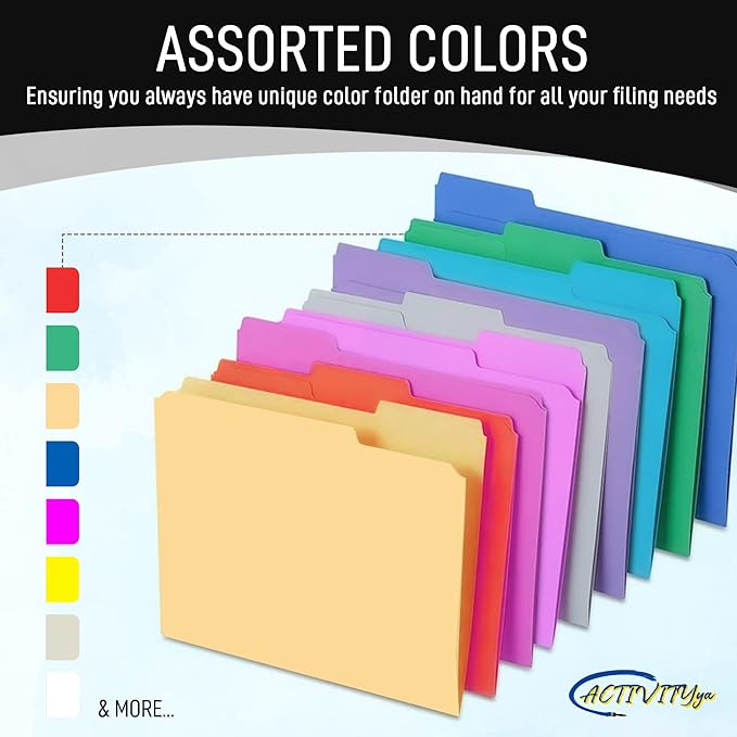 Black File Folders, 1/3-Cut Tabs, Letter Size, 12-Pack – Durable Office Filing Folders for Documents, Papers, and Organization