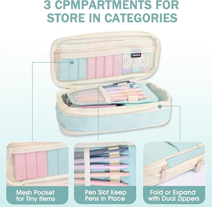 Mechanical Pencil Set with Cute Pencil Case, 12x Pastel Mechanical Pencils 0.5 & 0.7mm with 720x HB Leads, 4x Erasers and 1x Sticky Note, Suitable for Writing, Drafting Drawing Sketching(blue)