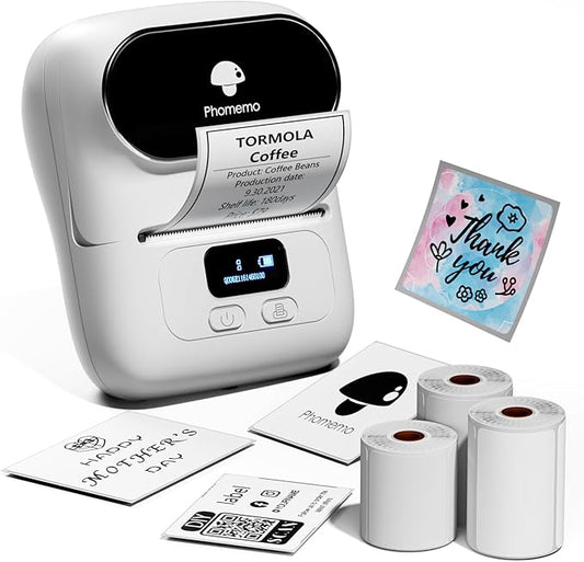 Phomemo Label Maker Machine- M110 Upgraded Bluetooth Label Printer for Barcode, Clothing, Jewelry, Retail, Mailing, Business, Compatible with Android & iOS, with 3 Label, White