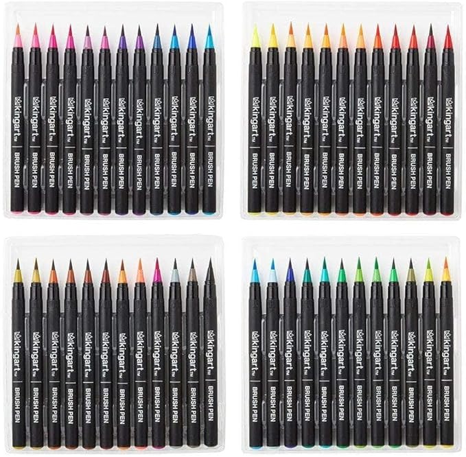 KINGART Pro Brush Pens, 48 Colors for Real Watercolor Painting with Flexible Nylon Brush Tips, Paint Markers for Coloring, Calligraphy and Drawing for Artists and Beginner Painters