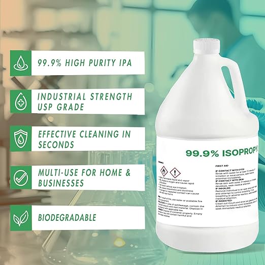 99% Pure Isopropyl Alcohol, 99 Percent IPA 1 Gallon, USP Grade, Made in The USA (2 Gallons / 256 oz)
