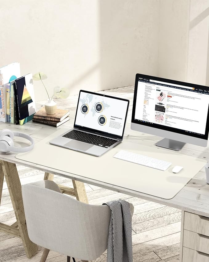YSAGi Non-Slip Leather Desk Pad, Desk Matt for Desktop, Waterproof Laptop Computer Keyboard Mat, Table Protector Blotter Mat, Large Mouse Pad for Office/Work/Home/Decor(Cream, 35.4" x 17")