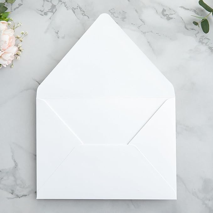 PONATIA 50PCS A7 Euro Flap Envelopes, 5.25 x 7.25'' White Envelopes for Weddings Invitations, Photos, Postcards, Greeting Cards, Christmas Gift Cards, Acrylic Mailing (White (No Liner)