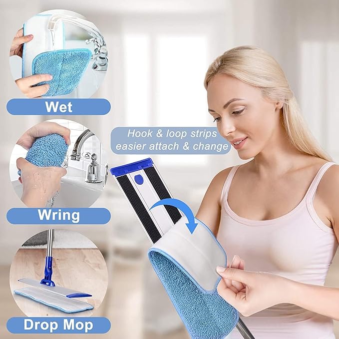 Professional Hardwood Floor Mop - 18" Microfiber Flat Mop with Washable Pad, Adjustable Stainless Steel Handle (35.5"-51") for Wet and Dry Mopping on Laminate, Tile & Vinyl Floors