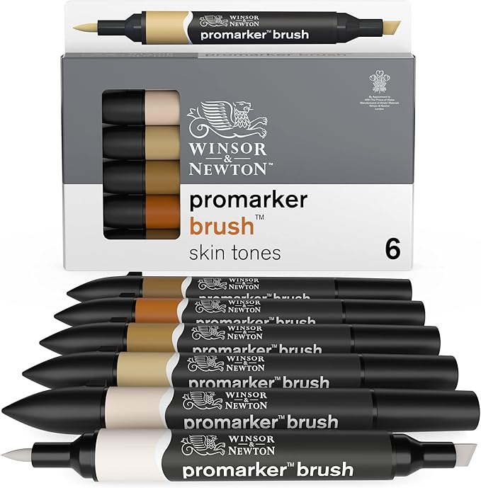 Winsor & Newton ProMarker Brush Set, 6 Count, Skin Tones