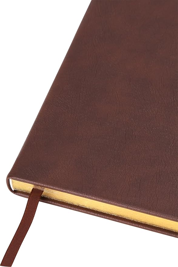 Eccolo Large Lined Journal Notebook, Flexible Cover, Writing Journal, 256 Ruled Ivory Pages, Ribbon Bookmark, Lay Flat, Desk Size for Work or School, Size 8X10, Brown Leatherette