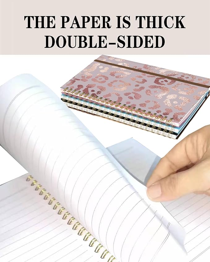 Spiral Journal Notebook, A5 Cute Notebooks for Women Men, College Ruled Hardcover Notebook for Work & Note Taking, 60 Pages Double-Wire Journals for Writing, Pink Glitter Leopard