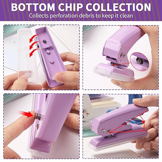 Single Hole Punch, 40 Sheets Punch Capacity, Kaluofan Hole Puncher Single, Small Hole Punch with Non-Slip Removable Base, One Hole Puncher for Crafts, Scrapbooks, Paper, Chipboard