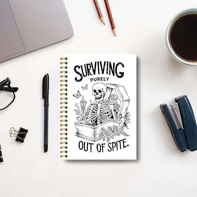 Gothic Skull Notebook, Sarcastic Gifts for Women Coworkers, Gothic Goth Journal, Gothic Gifts for Women, Funny Gifts for Women Adult Humor, Floral Skeleton Gothic Spiral Notebook 5.5x8.3 Inch