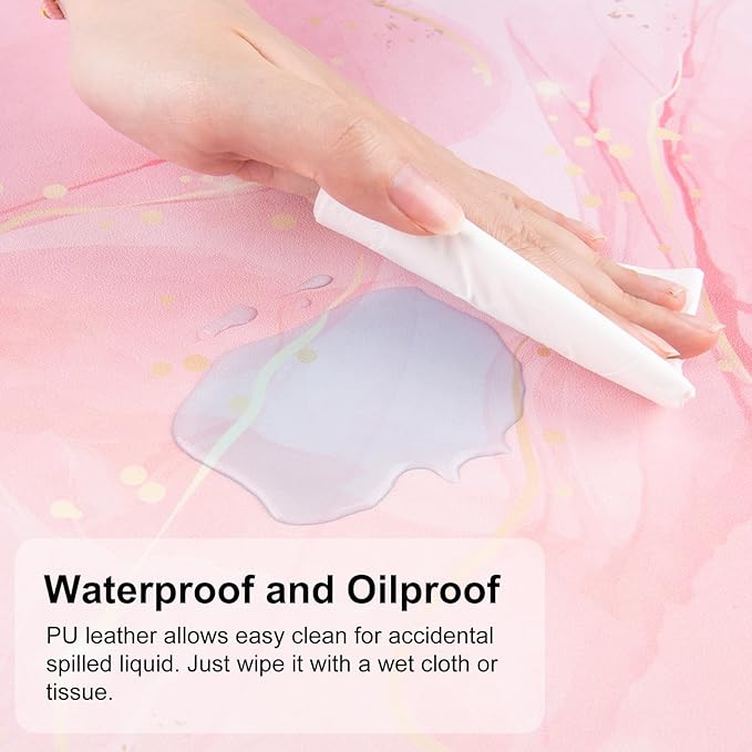 QIYI Large Mouse Pad, Extended Desk Mat for Desktop, PU Leather Waterproof Gaming Mousepad, Computer Desk Accessories Protector Writing Pads for School Office Home 31.5" x 15.7" - Dreamy Pink Marble