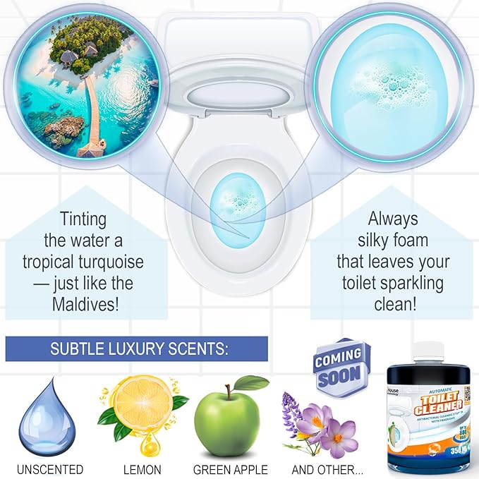 eHouse Automatic Toilet Bowl Cleaner with Refill — Antibacterial Flush-Activated Cleaning System, Long-Lasting Performance & Fresh Lemon Scent