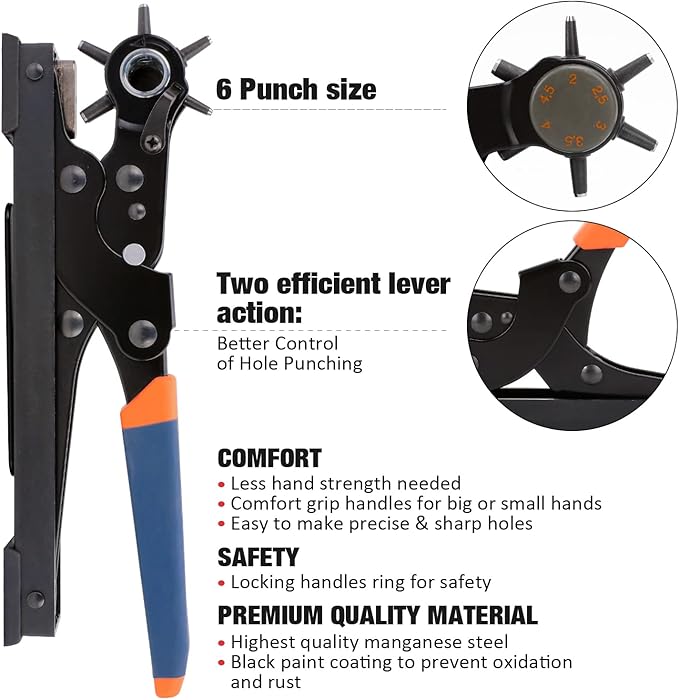 KingTool Desktop Leather Hole Punch Set, Super Heavy Duty Rotary Puncher, Multi Hole Sizes Maker Tool, Make Hole Punch Easier