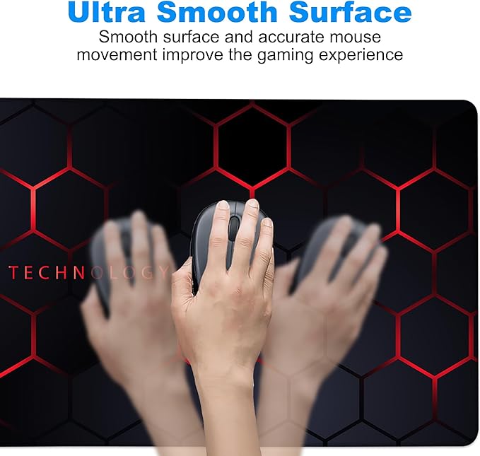Desk Pad, Black and Red Honeycomb Hexagons Technology XXL Gaming Mouse Pad with Stitched Edges,Non-Slip Waterproof Rubber Base Large Desk Mat for Keyboard and Mouse 35.4"x15.7"