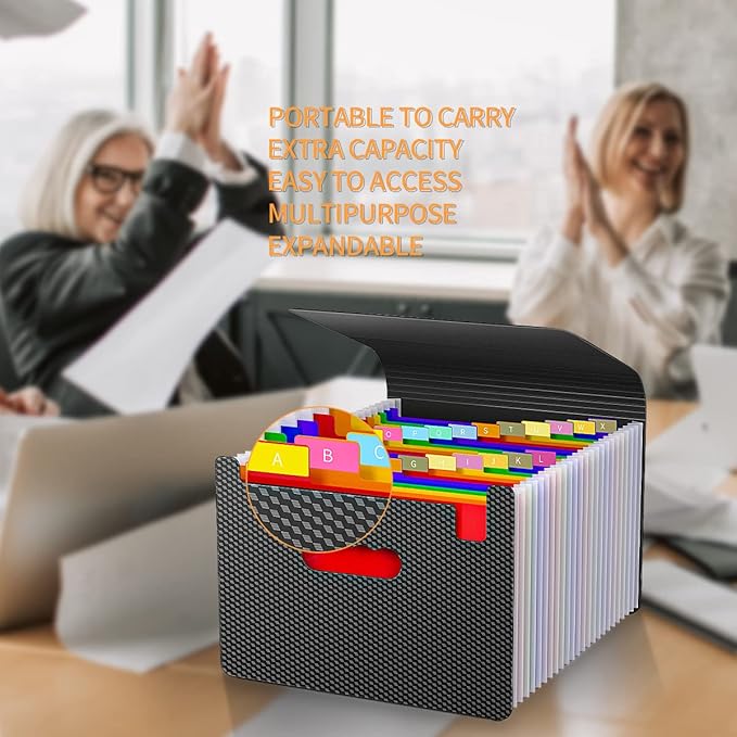 Expanding File Folders,Accordion File Organizer with Handle,25 Pockets Portable Filing Box for Paperwork Documents Paper,A4/Letter Size