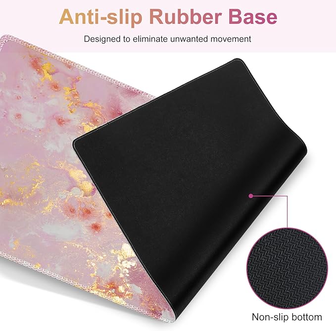 Gaming Mouse Pad Keyboard Wrist Support, 4 in1 Mousepad Set with Wrist Keyboard Rest, Computer Desk Mat, Non-Slip Desk Pad Protector with Memory Foam Easy Typing Pain Relief I Nice Pink Marble