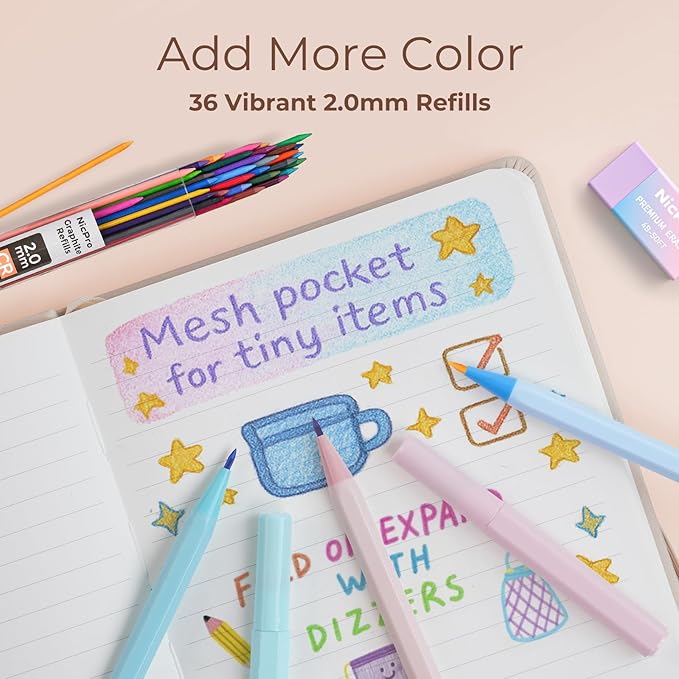 Nicpro 38PCS Aesthetic School Supplies, Pastel Mechanical Pencil Set 0.5, 0.7, 0.9 & 2.0 mm with 564PCS Lead Refills, Cute Mechanical Pencils for Girls Student Stationary Drawing Drafting - Pink Case