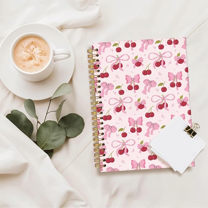 Coquette Cherry Notebook for Women - Preppy Pink Bow School Journal, Pink Office Supplies,Coquette Trendy Gifts for Girls Teens, Aesthetic Stationery Supplies 5.5x8.3