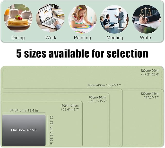 Large Desk Pad, 47.2'' x 23.6'', Office Desk Mat, Computer Mat for Desk, Leather Desk Pad Protector, Sewing Desk Blotter, Desktop Writing Pad for Office/Home/Decor Matcha