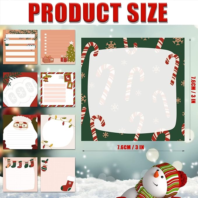 9 Pieces Christmas Sticky Note Christmas Candy Note Pads 450 Pieces of Christmas Santa Claus Notepad Self Adhesive Notebook Removable Memo Pads, 50 Sheets Each for Christmas School Office Home Present