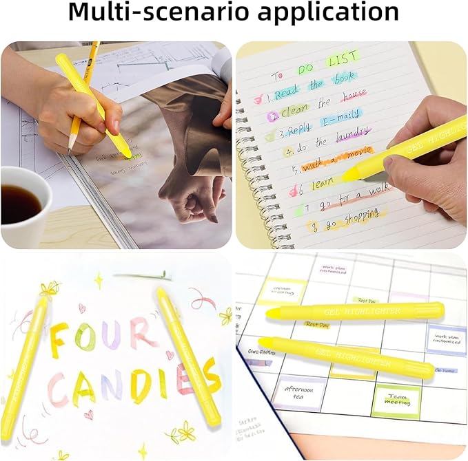 No Bleed Gel Bible Highlighters, Yellow, Pack of 8, Yellow Gel Bible Highlighters Markers Journaling Supplies, No Bleed Through For Highlighting Journal School Office