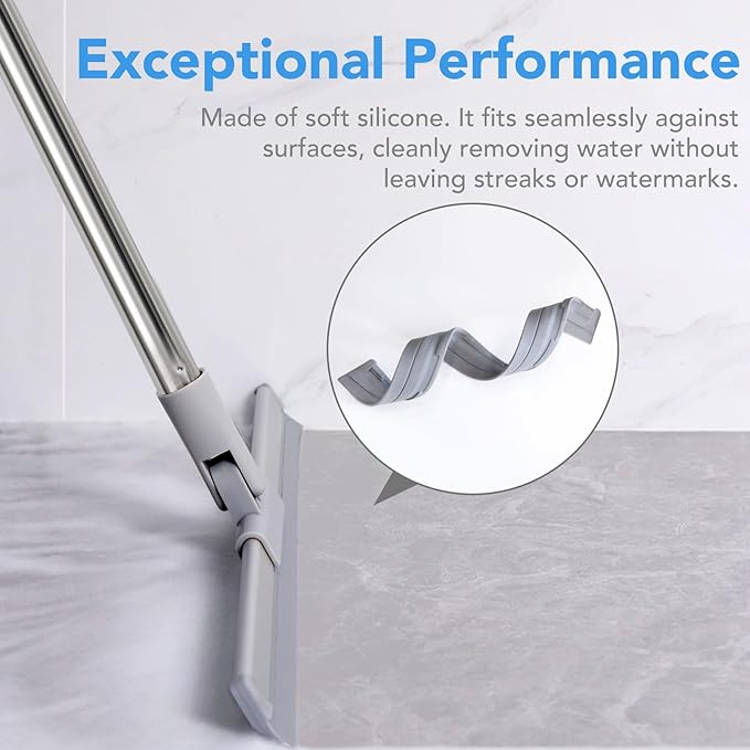 DrDirt Floor Squeegee 120cm/47in Silicone Magic Broom with Microfiber Mpo Indoor Water and Dust Remover Glass Wiper Quick Drying