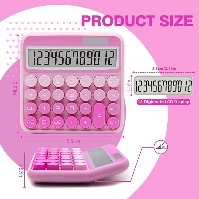 Gradient Pink Calculator, Big Button Calculator with Large LCD Display, Hot Pink Office Desk Accessory for Offices, Schools, Homes and Businesses