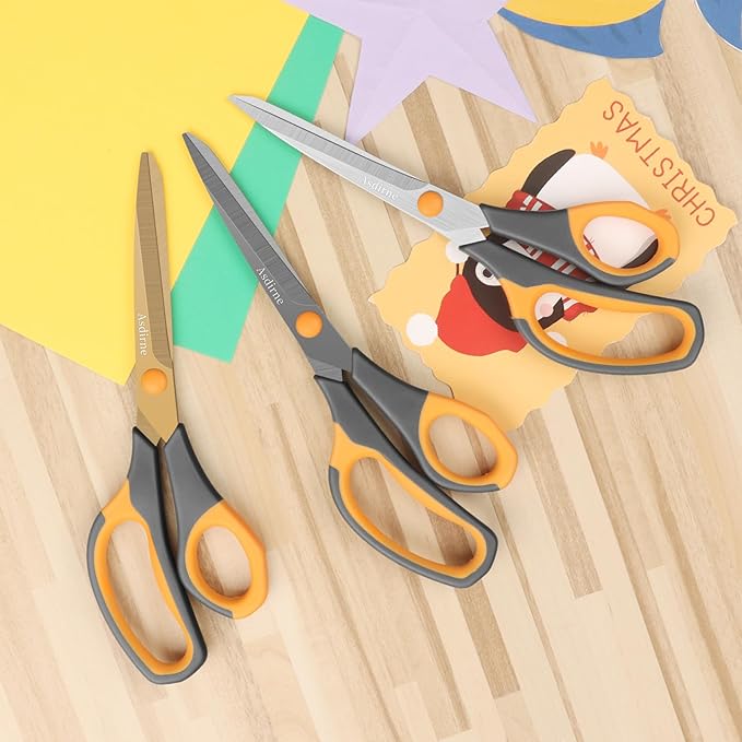 Titanium Scissors, Premium 8.6” All Purpose Scissors, Ultra Sharp Stainless Steel Blades, Comfortable Grip, Great for Craft, Office, School and Everyday Use, Black/orange, 21.8cm, Pack of 3