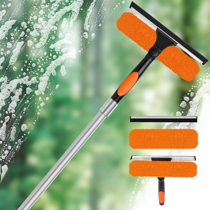 30FT High Window Cleaning Kit with Pole,2 in 1 Window Squeegee for Window Cleaning,5-24FT Professional Window Clean Pole Kit Include Replacement,180°Rotatable Squeegee for Indoor/Outdoor High Windows