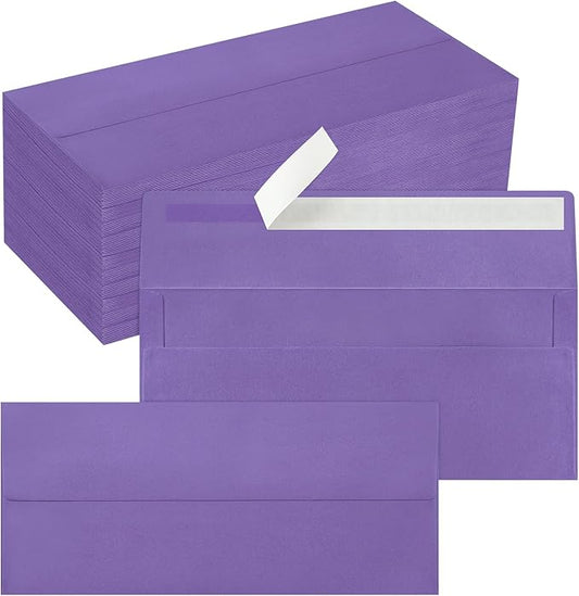 200 Pack #10 Business Envelopes, Self Seal Standard Purple Envelopes for Secure Business & Legal Mailing, Office, Checks, Letter, Invoices, 4 1/8 x 9 1/2 Inches