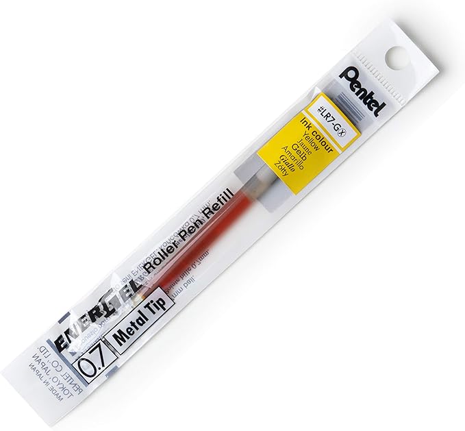 Pentel Refill Ink - For EnerGel Gel Pen, 0.7mm Metal Tip, Medium, Yellow Ink, 12 pack (LR7-G)