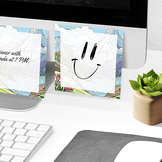 Sticky Notes, 2 Pads, 3x3 inches, Cute Colorful Fun Self-Stick Note Pads, Easy Post, Strong Adhesive Notepad Cartoon Mountain Landscape