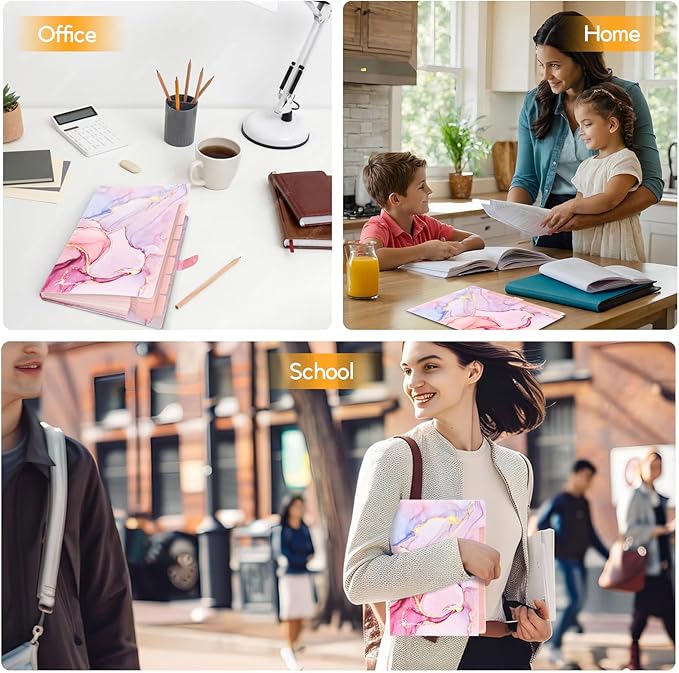 Expanding File Folder, Folders for Important Documents Organizer, Accordion File Organizer, Aesthetic Folders for School Students, 8 Pockets File Folder for Home Bills (Pink Gold Marble)