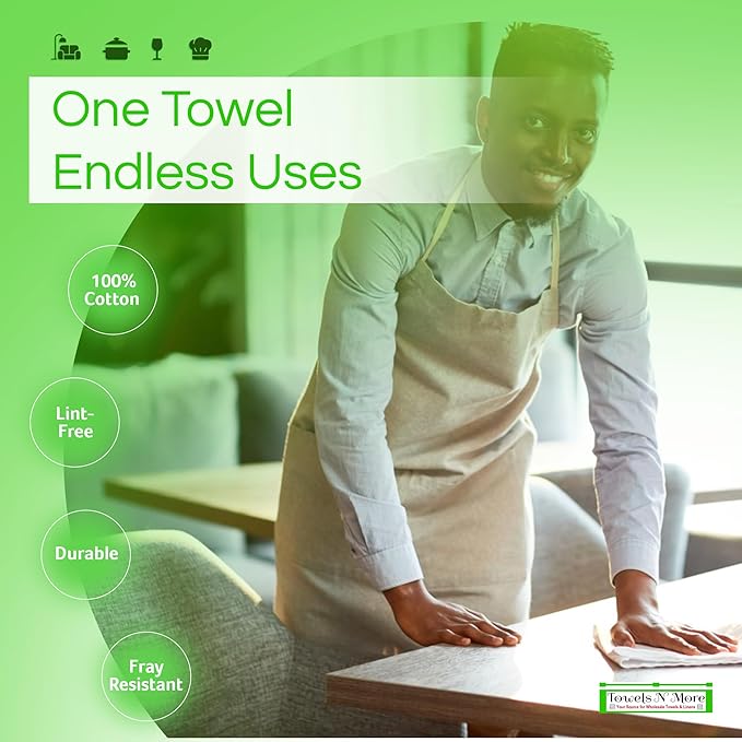 Towels N More 24 Pack 16x19 Bar Mop Towels High Absorbent Cotton Reusable Kitchen Towels - Quick Drying Towels for Chef, Cook, Home, Restaurant, Bar Glass Cleaning Towels (24, Blue Stripe)