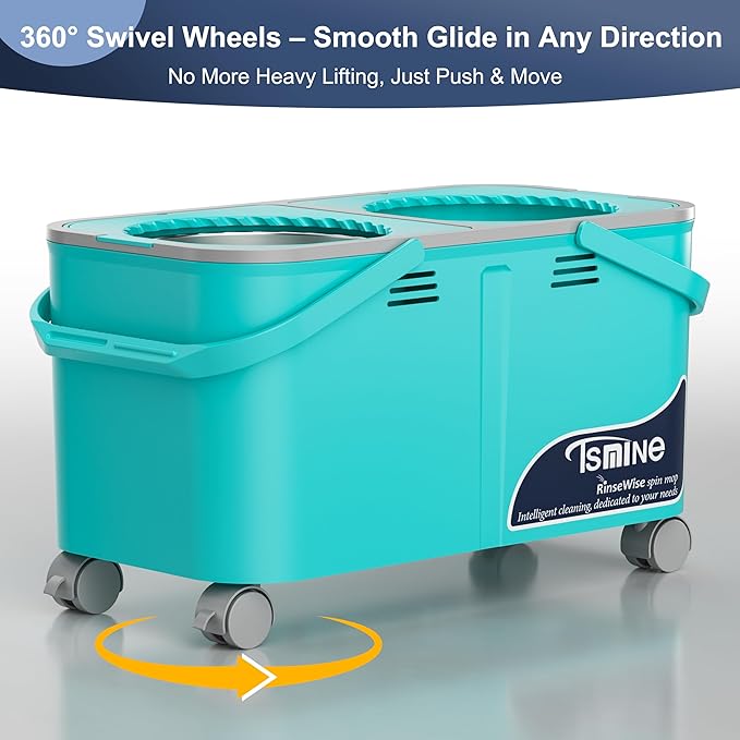2025 Upgraded Mop Bucket with Wringer on Wheels,Clean & Dirty Water Separation,Spin Mop and Bucket with 6 Reusable Microfiber Mop Heads, 360° Swivel Wheels for Home & Kitchen Cleaning-Blue