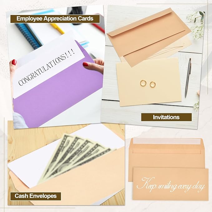 PATIKIL 100 Pack Brown #10 Business Envelopes, Colored Self Seal Letter Size Envelopes for Business Mailing Office Checks Invitation, 4-1/8 x 9-1/2 Inches