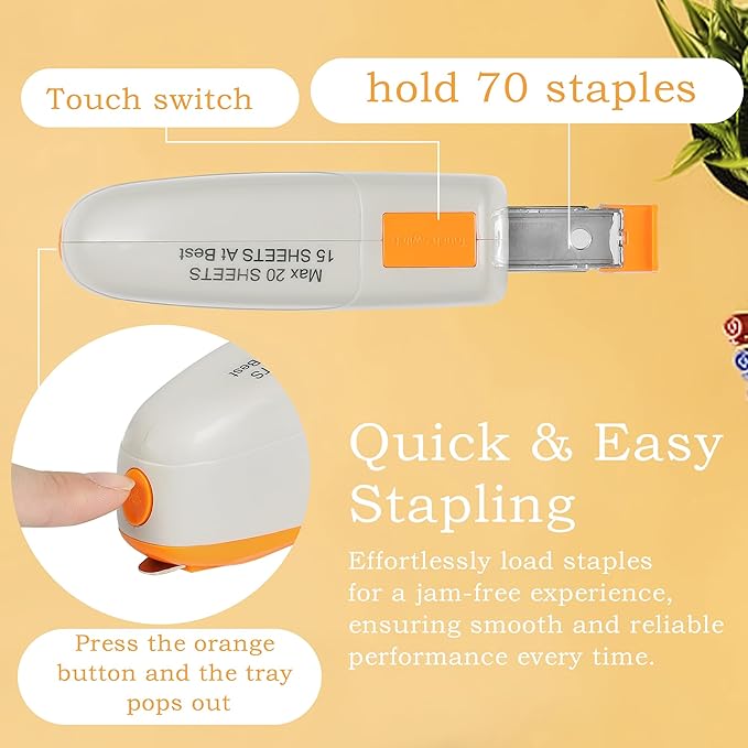 XY-WQ Mini Automatic Electric Stapler - 15 Sheet Capacity and AC Adapter - Electric Stapler, Jam Free, Small Cute Compact Travel Size for Students & Office (Grey)