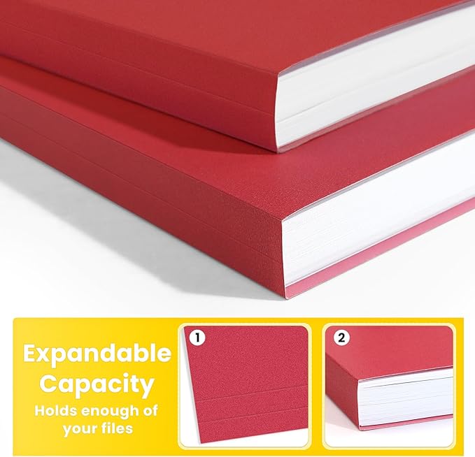 SUNEE File Folders, 120 Pack Manilla Folders 8.5 x 11, Colored File Folders Home Office School Supplies for Documents Files Paper, Red