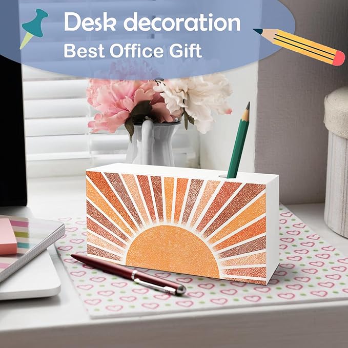 SNNDER Boho Single Pen holder for Desk, Boho Office Decor, Boho Office Desk Accessories, Retro Boho Sun Sunshine Sunrise Sunset Fountain Pen Holder for Home Office Desk Accessories