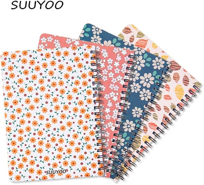 4 Pack Spiral Notebooks 5×7 Inch College Ruled Small Journals Hardcover Floral Cute Note Book for School Supplies Studio Girls Women, Inner Pocket, 80 Sheets/160 Pages