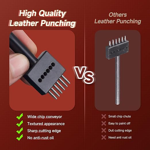 Leather Hole Punch Tool Set, 2/4/6 Prongs, Round Hole Chisel Kit, Professional Leathercraft Tools (3mm)