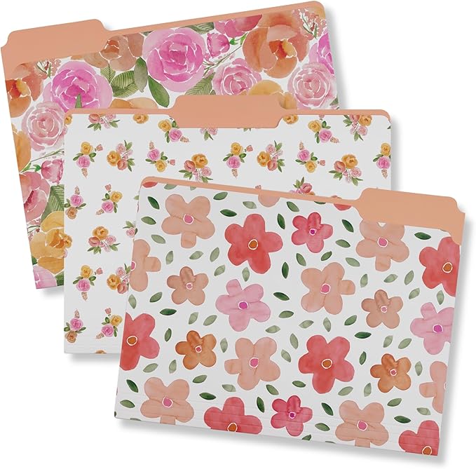 Steel Mill & Co Cute File Folders, Set of 9, Document Organizer for Filing Cabinet, Decorative Letter Size Files, Full Posey/Scattered Posey/Bold Floral