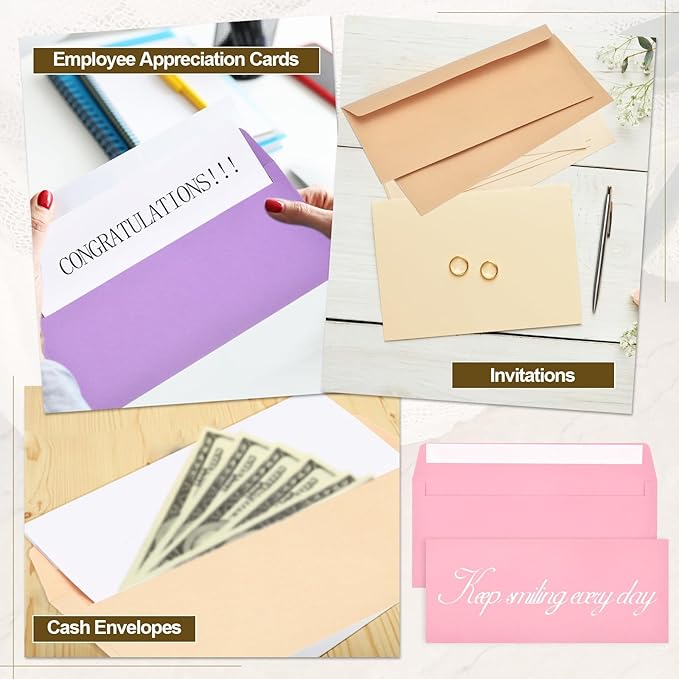 PATIKIL 100 Pack Pink #10 Business Envelopes, Colored Self Seal Letter Size Envelopes for Business Mailing Office Checks Invitation, 4-1/8 x 9-1/2 Inches