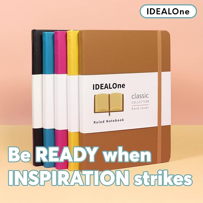 IDEALOne Black 10 pack, Hardcover Leather Journal Notebook Lined–A5(5.7 x 8),College ruled Journaling Notebooks,160 pages,100GSM Paper,Journal for Women,Men, Teens