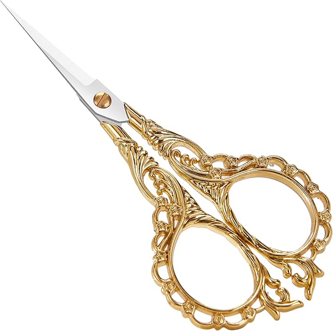 4.7 INCH Mini Stainless Steel Embroidery Scissors, Sharp Pointed Tip, Travel Scissors With Cover, Gold